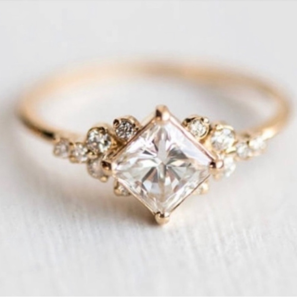 Princess Cut 18K Gold  Ring White Sapphire